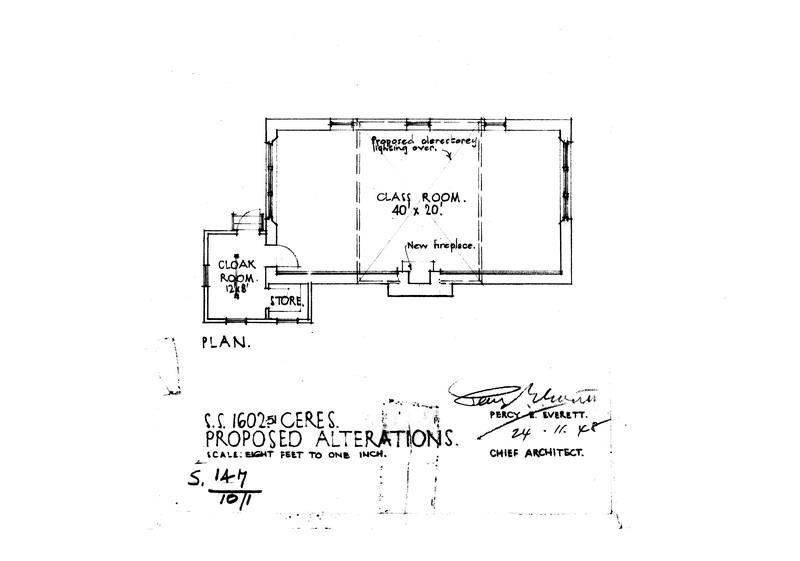 Figure 8: P. Everett, Proposed Alterations to Ceres School ? Floor Plan, 24 November 1948 Source: Drawing SS 1602.51, Public Record Office Victoria.