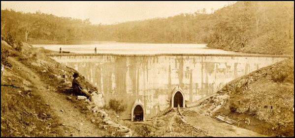 The outer face of the dam wall during construction 1873 (Image Barwon Water).gif