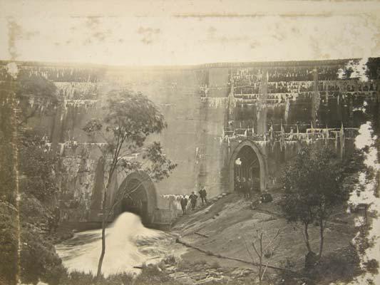 The outer face of the Lower Stony Creek Dam Wall c.1910 Image Geelong Heritage Service.jpg