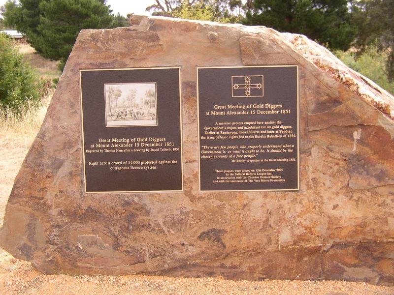 Monument at the Monster Meeting Site, erected by the Ballarat ReformLeague Inc. on registered land
