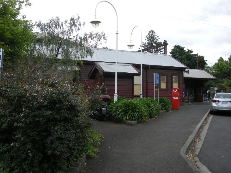 Platform 1-side buildings viewed from the south on Evansdale Rd