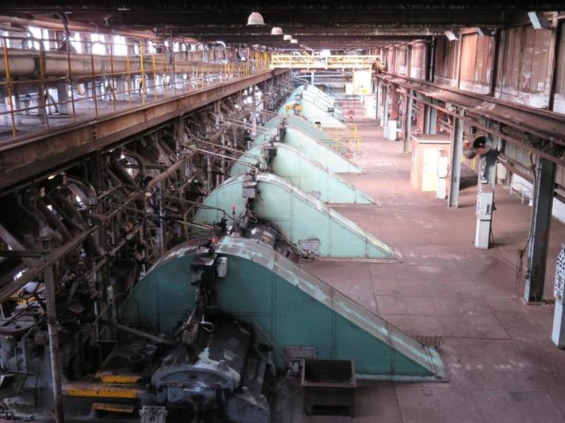 View of briquette machinery in No.1 Briquette Factory, looking east.