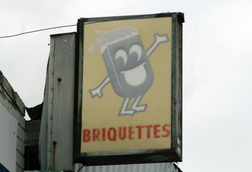Bernie Briquette was an advertising character created by the SECV. These signs were once familiar throughout Victoria where briquettes were sold for domestic use.