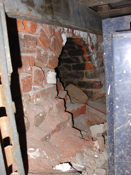 View of flue entrance on south side of chimney