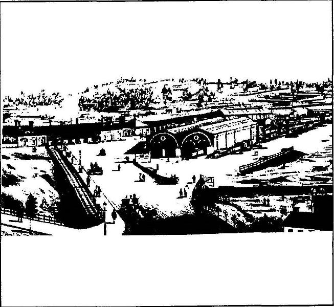 Bendigo Railway station c1891 view of railway station (Arnold)