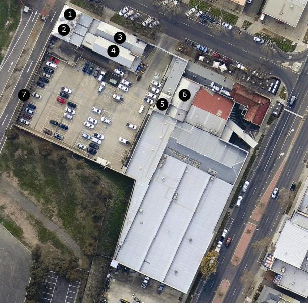 Aerial view of Cohns Brothers ice works and brewery (former) July 2013