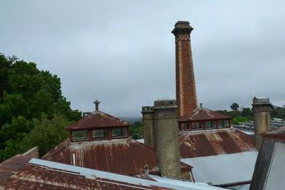 Laboratory building, assay chimney and roof lights from east