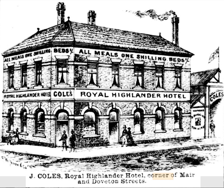 Sketch of Royal Highlander Hotel in 31 August 1887 edition of the Ballarat Star (p.1)