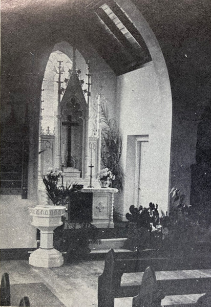 14 May 1911, Chancel at Pella Church, also showing the baptismal font and pews
